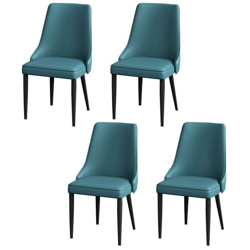 Modern Simple Side Chair Faux Leather Dining Chair with Metal Base for Bedroom