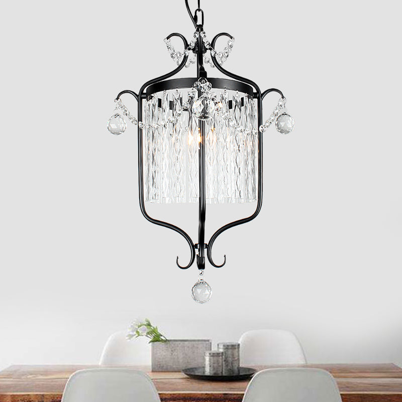 Corridor Corridor Pendant Light Retro Style Iron Iron Single Black / White Suspension Lampe avec Drape à tige de cristal