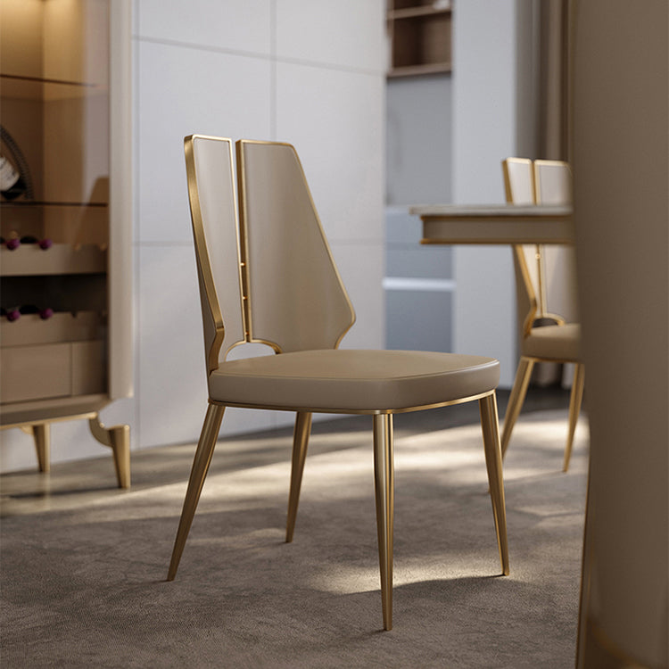 Faux Leather Armless Dining Chairs Glam Side Chairs with Metal Frame