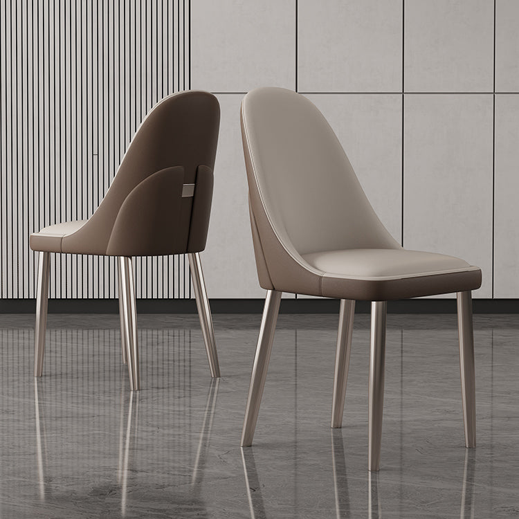 Faux Leather Armless Dining Chairs Glam Side Chairs with Metal Base