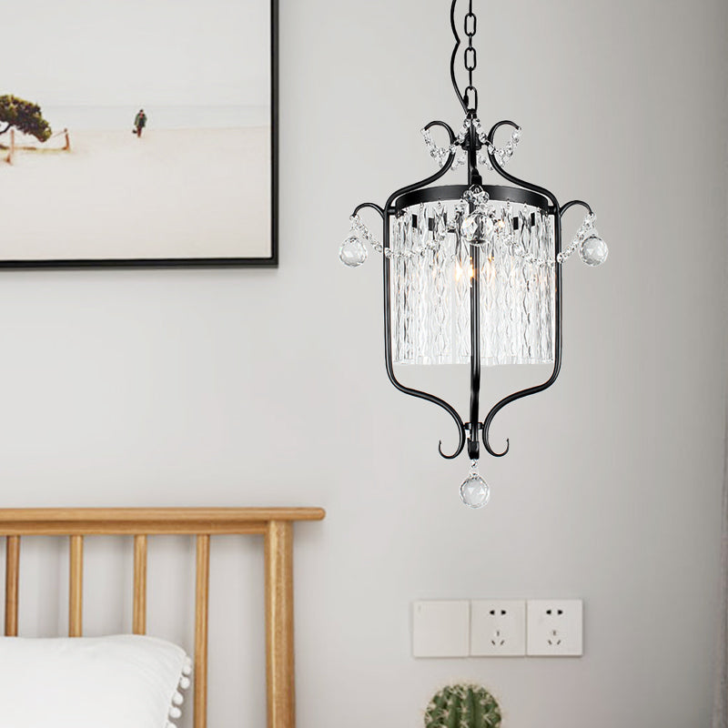 Corridor Corridor Pendant Light Retro Style Iron Iron Single Black / White Suspension Lampe avec Drape à tige de cristal