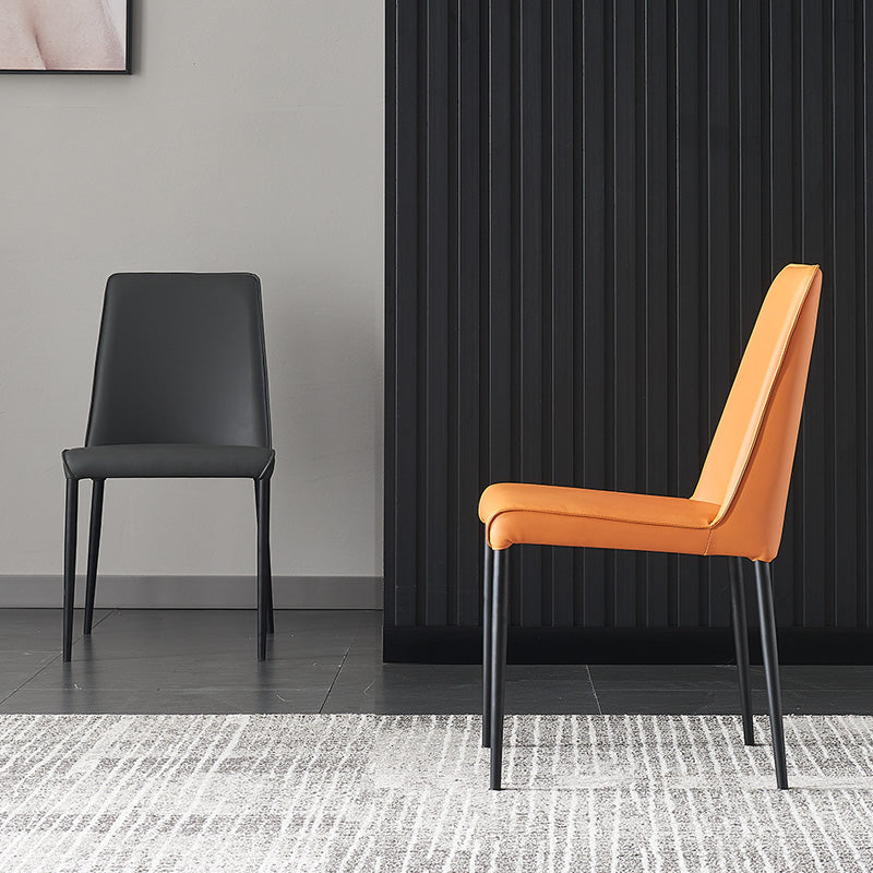 Industrial Style Side Chair Faux Leather Side Dining Chair with Metal Frame