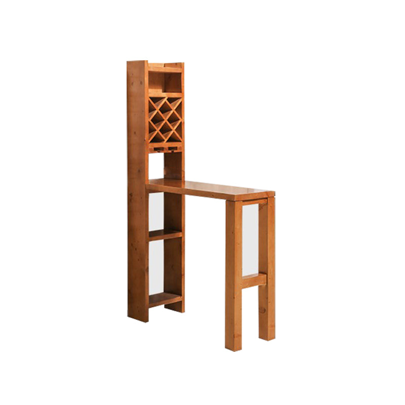 Brown Pine Wood Bistro Table with Storage Modern Pub Table for Living Room