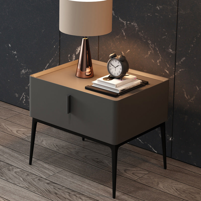 Leather Bed Nightstand Classic Glam Bedside Cabinet with Drawer