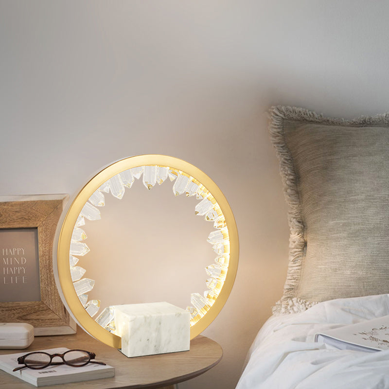 Gold Loop Table Light Modern Metal Bedside LED Night Lamp with Inner Magnet Crystal Decor
