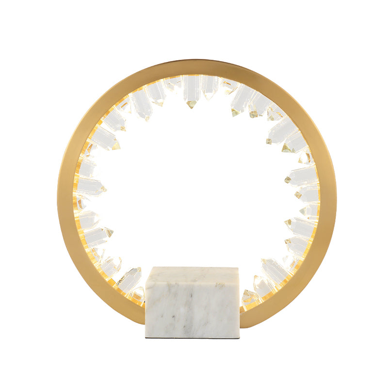Gold Loop Table Light Modern Metal Bedside LED Night Lamp with Inner Magnet Crystal Decor