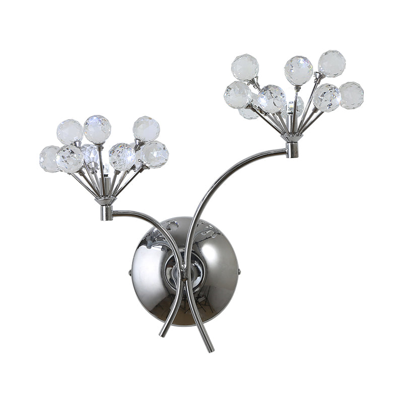 Crystal Orbs Floral Wall Lighting Modern Style 2 Lights Living Room Sconce Light Fixture in Chrome