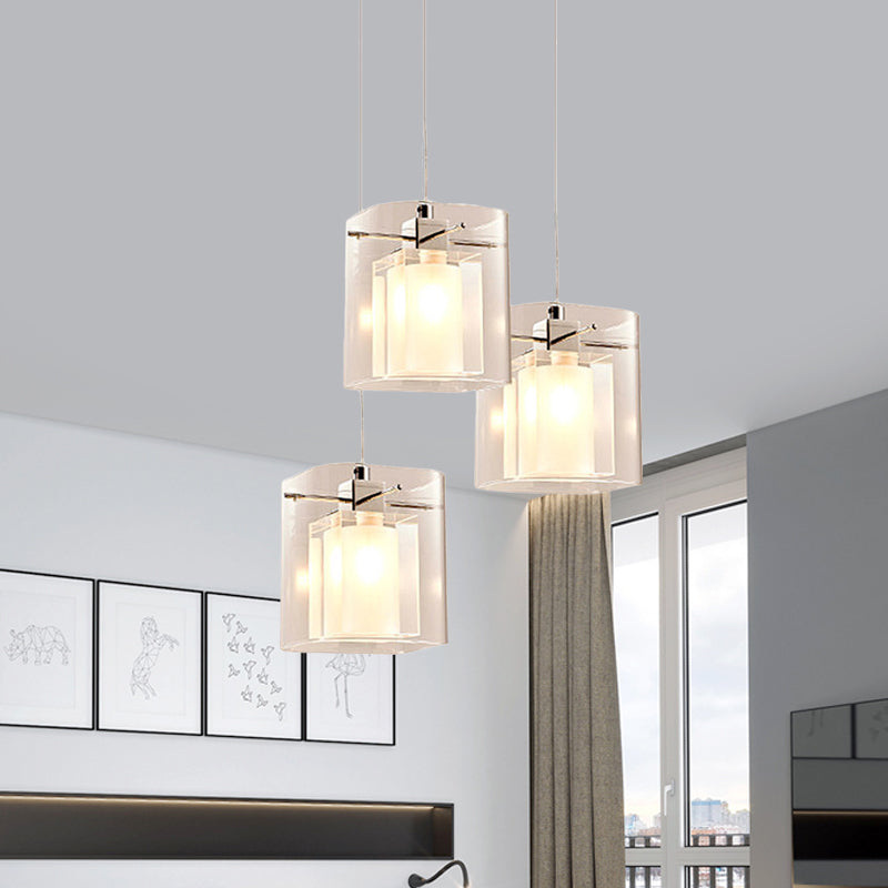 Salle à manger cuboïde à 3 ombres Pendant la simplicité Crystal Crystal 3 Bulbes Chrome Multi Light Light