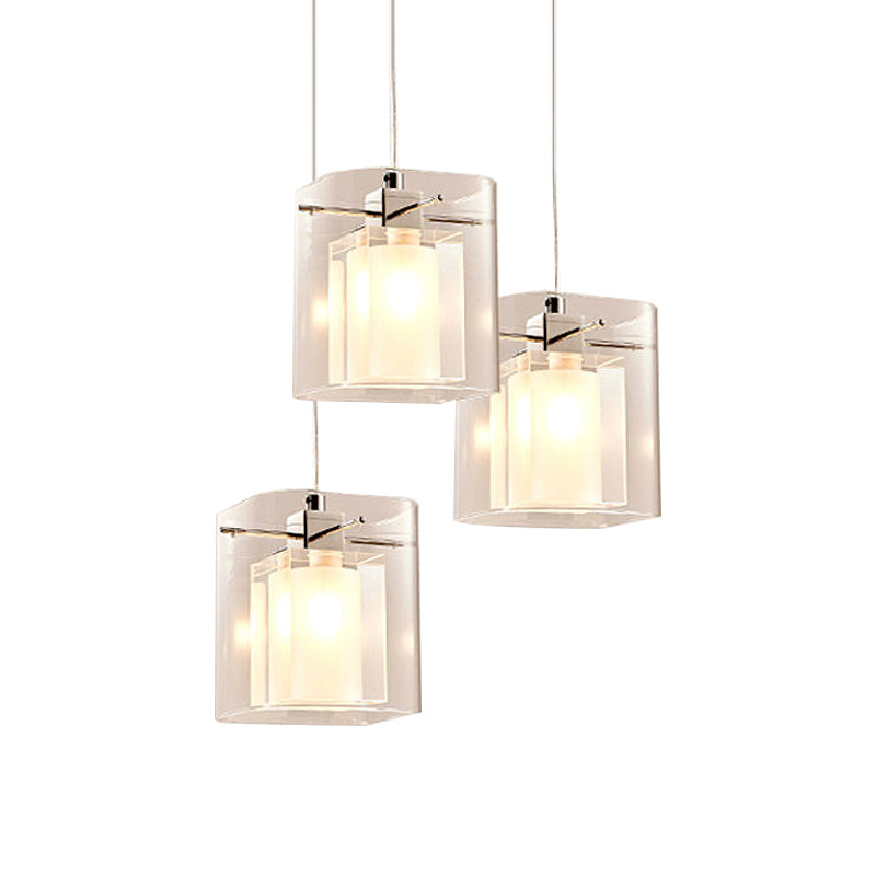 Salle à manger cuboïde à 3 ombres Pendant la simplicité Crystal Crystal 3 Bulbes Chrome Multi Light Light
