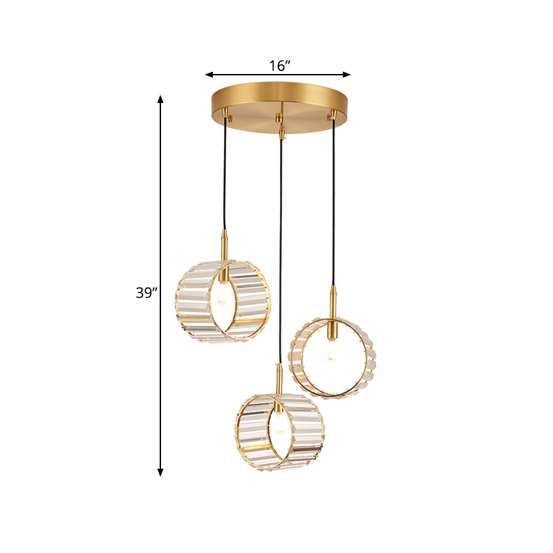 Cercle de cluster à 3 légers pendentif minimaliste en laiton clempe clair plafond cristallin de suspension