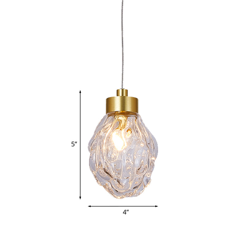 Post moderne Zirbeltäuschendedecke Leichtes Glas 1 Kopf Esszimmer Suspension Anhängerlampe in Gold