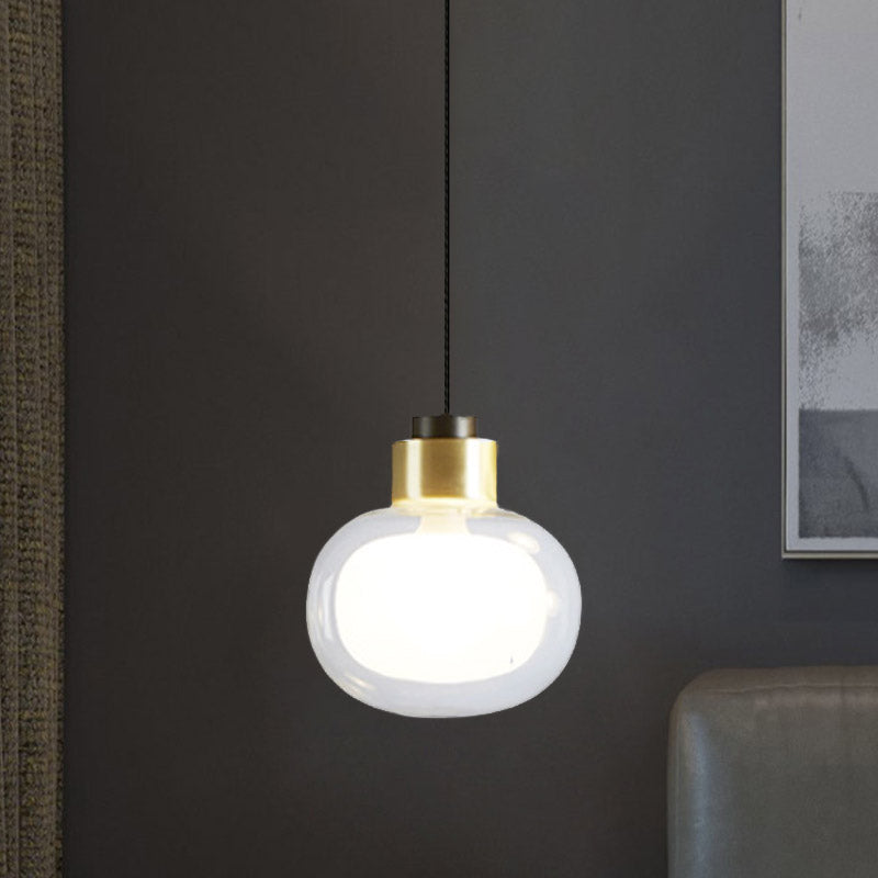 Modern 1 Bulb LED Hanging Light with Clear Glass Shade Brass Oblong Suspension Lamp