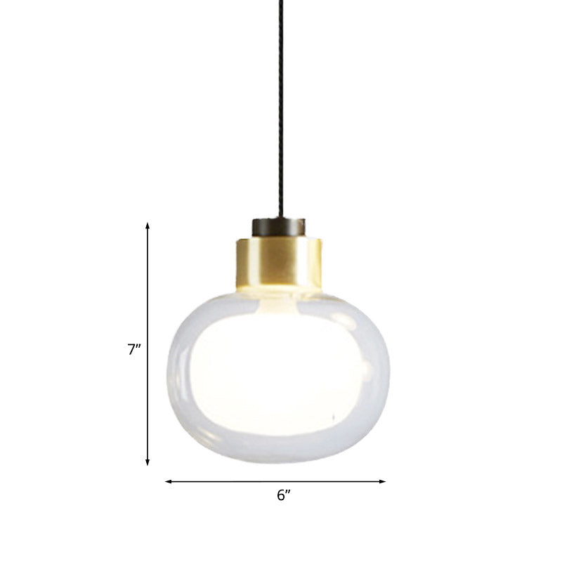 Modern 1 Bulb LED Hanging Light with Clear Glass Shade Brass Oblong Suspension Lamp