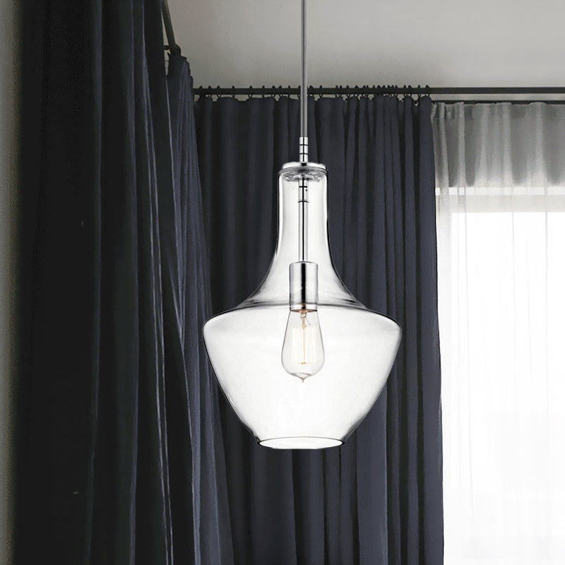 Clear Glass Urn Shape Hanging Ceiling Light Minimalism 1-Light Pendant Lamp in Chrome