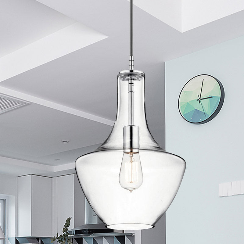 Clear Glass Urn Shape Hanging Ceiling Light Minimalism 1-Light Pendant Lamp in Chrome