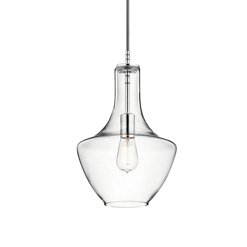 Clear Glass Urn Shape Hanging Ceiling Light Minimalism 1-Light Pendant Lamp in Chrome