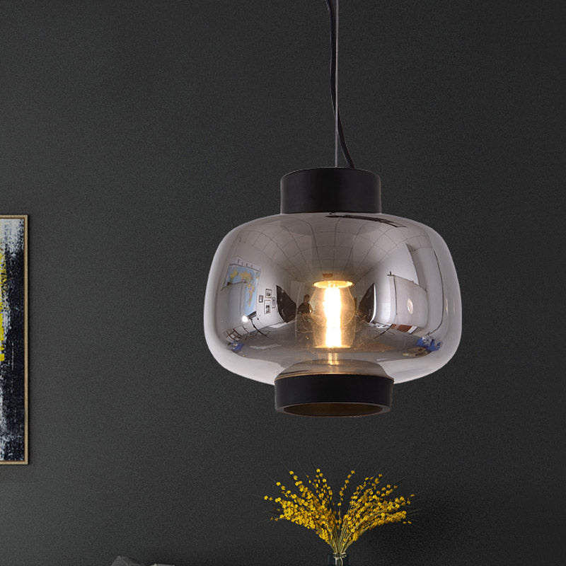 Lantern Living Room Suspension Light Smoke Gray/Cream/Cognac Glass 1-Head Modernism Hanging Pendant