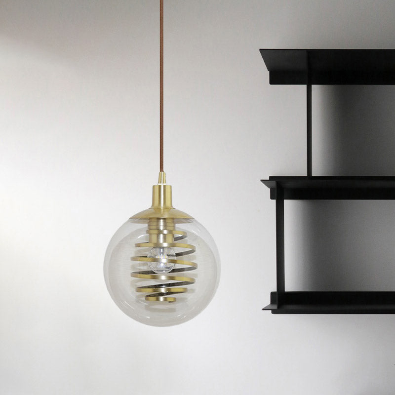 Modernism Global Hanging Lighting Clear Glass 1 Bulb 6"/10" Wide Bedroom Mini Pendant Lamp in Brass