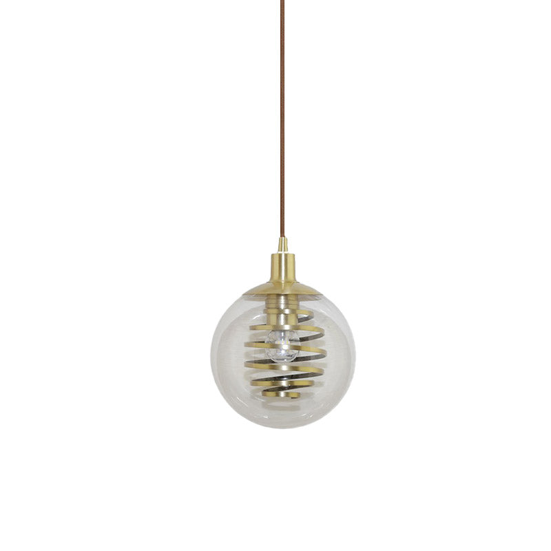 Modernism Global Hanging Lighting Clear Glass 1 Bulb 6"/10" Wide Bedroom Mini Pendant Lamp in Brass