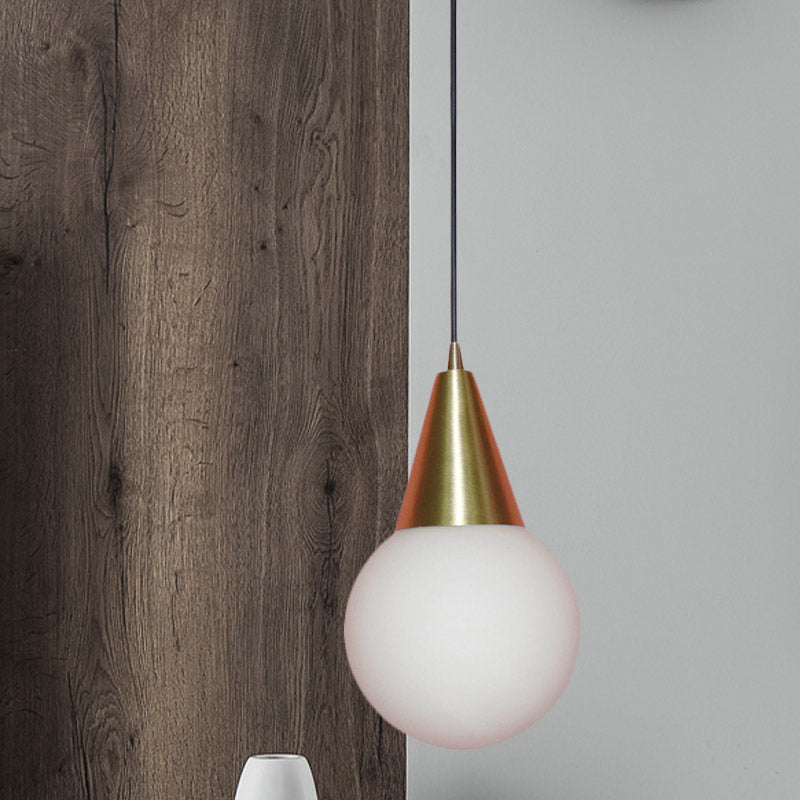 Luce a sospensione a soffitto Modo di ottone Moderna Moderna 1 Lampada di sospensione in vetro bianco Light