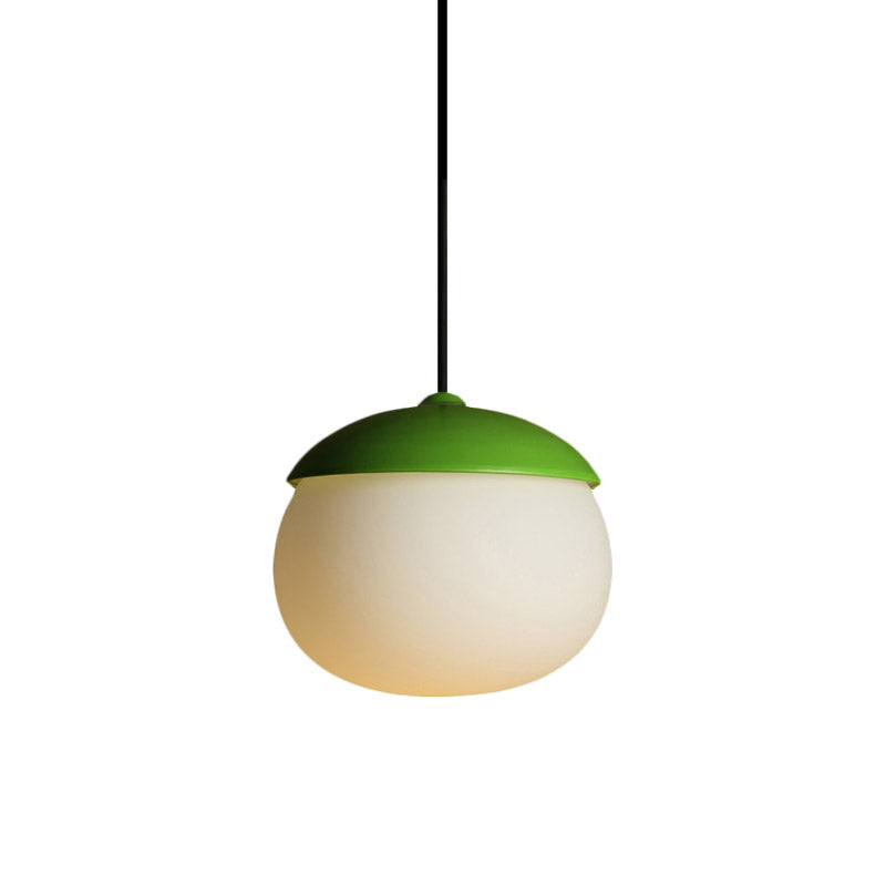 Nut Shape Pendant Lighting Modern White Glass 1-Light Green Hanging Lamp for Restaurant