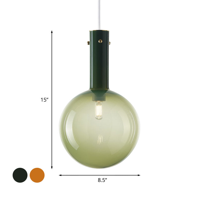 Contemporary Orb Pendant Lighting Gradient Green/Orange Glass 1-Bulb Bedside Hanging Ceiling Lamp