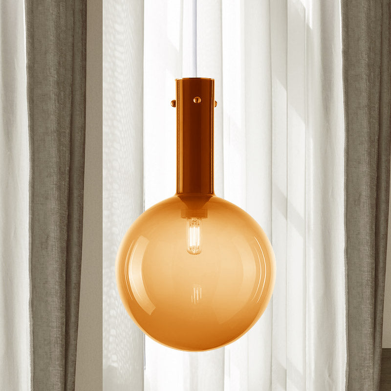 Contemporary Orb Pendant Lighting Gradient Green/Orange Glass 1-Bulb Bedside Hanging Ceiling Lamp