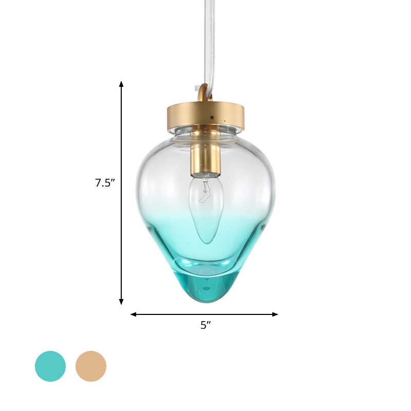 Waterdrop Dining Room Pendant Lighting Blue/Champagne Glass 1 Bulb Post Modern Hanging Ceiling Lamp