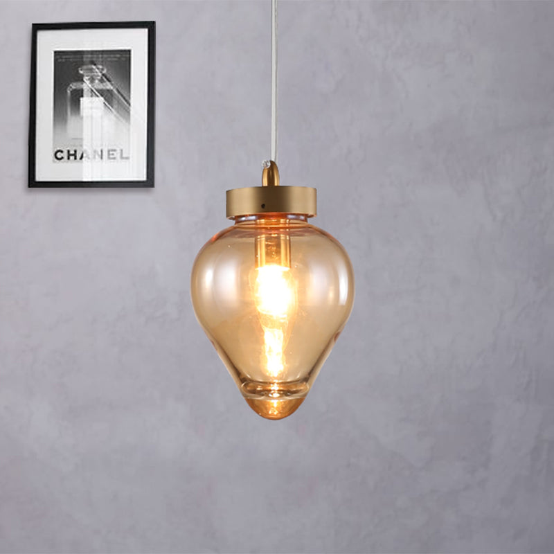 Waterdrop Dining Room Pendant Lighting Blue/Champagne Glass 1 Bulb Post Modern Hanging Ceiling Lamp