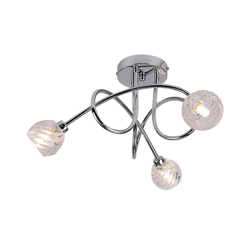 Modernism Pineapple Semi Mount Lighting Clear Glass 3 Lights Bedroom LED Close to Ceiling Lamp with Chrome Twisted Arm