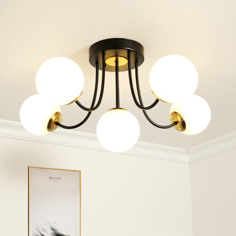 Plafonnier sphérique semi-encastré Post moderne blanc givré/verre ambré 5 ampoules lampe encastrée pour chambre à coucher