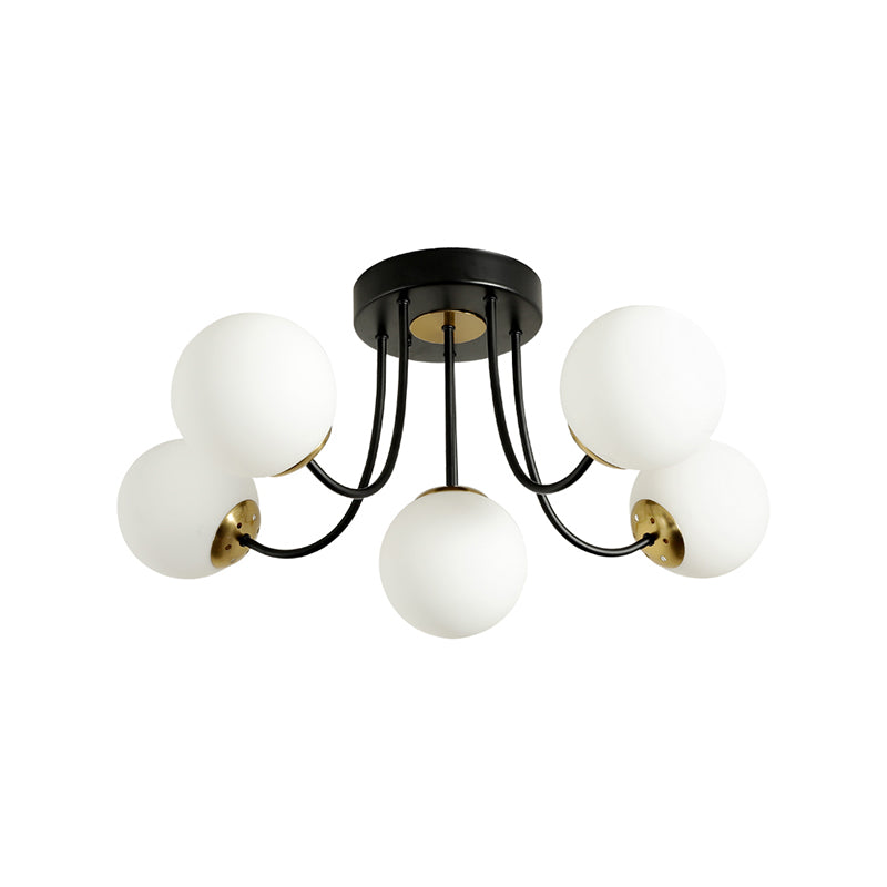 Plafonnier sphérique semi-encastré Post moderne blanc givré/verre ambré 5 ampoules lampe encastrée pour chambre à coucher