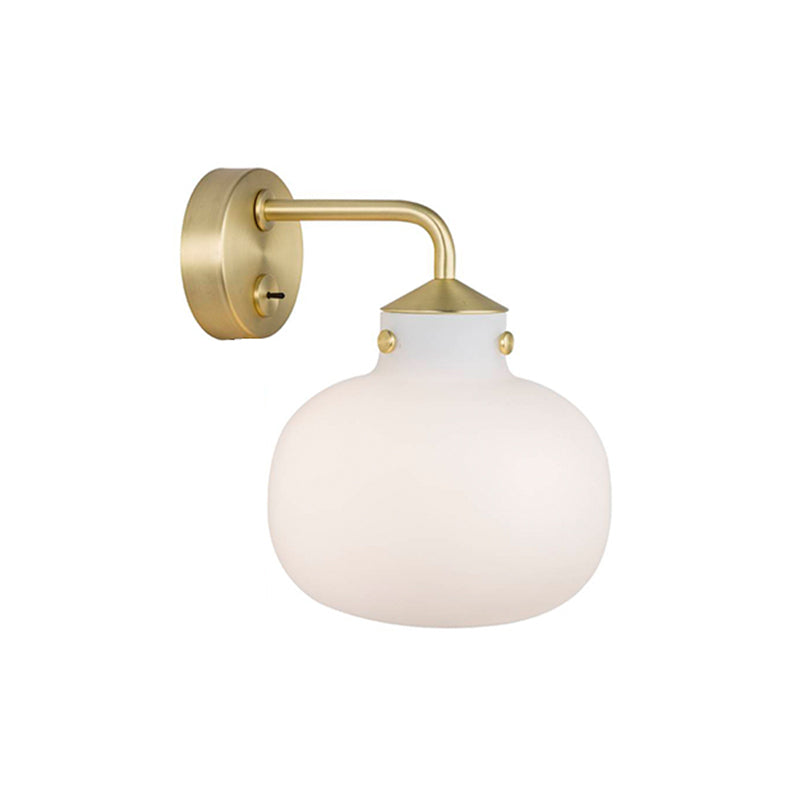 1 Bulb Balcony Wall Mount Light Postmodern Brass Wall Sconce with Oblong Milk White Glass Shade
