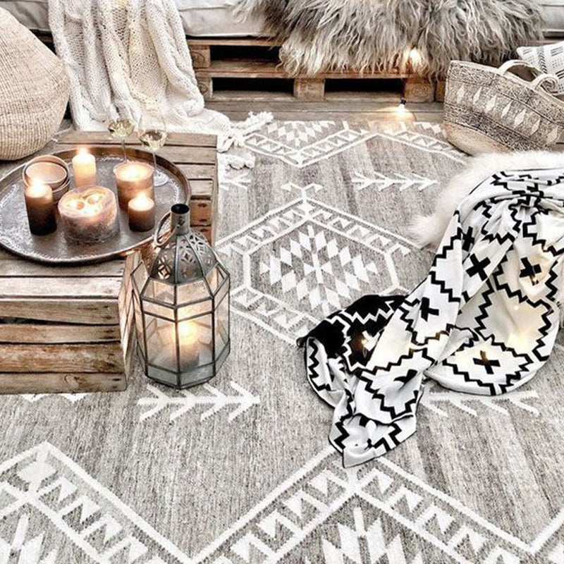 Boho Rug Boho-Chic Area Rug Polyester Easy Care Carpet for Bedroom