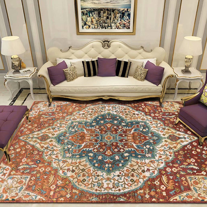Retro Rug Traditional Area Rug Polyester Easy Care Carpet for Bedroom