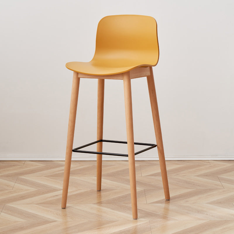 Contemporary Plastic Armless Bar Stools with Solid Wood Base