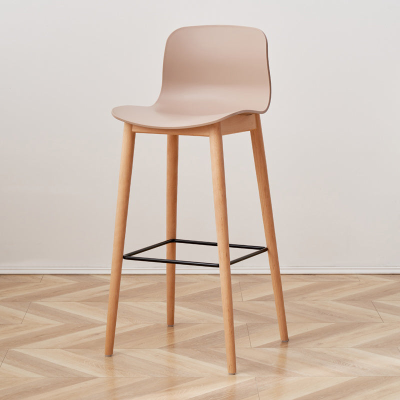 Contemporary Plastic Armless Bar Stools with Solid Wood Base