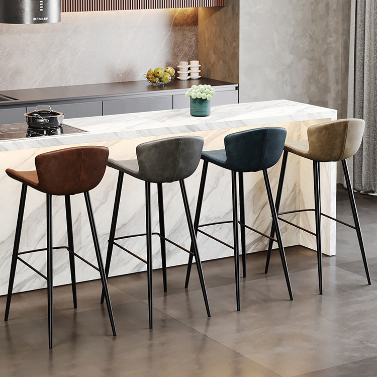 Faux Leather Armless Counter Stool Modern Style Low Back Bar Stool