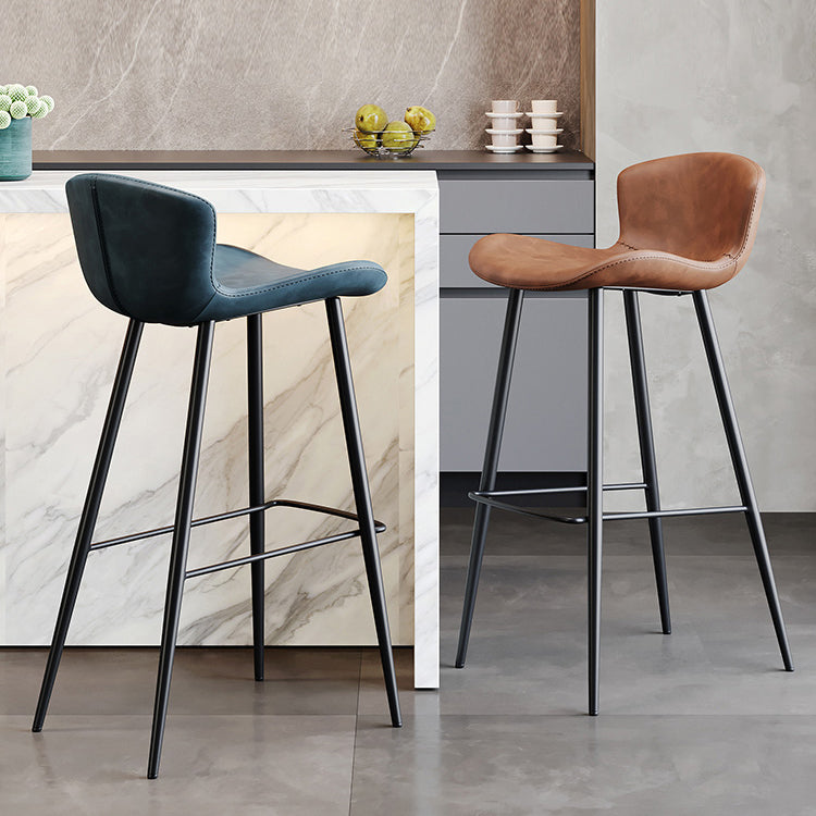 Faux Leather Armless Counter Stool Modern Style Low Back Bar Stool
