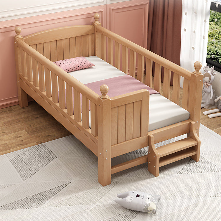 Glam Style Beech Wood Nursery Bed with Mattress and Guardrail