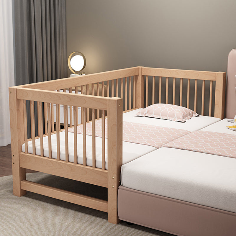 Solid Wood Nursery Bed Modern Beech Baby Crib with Guardrails