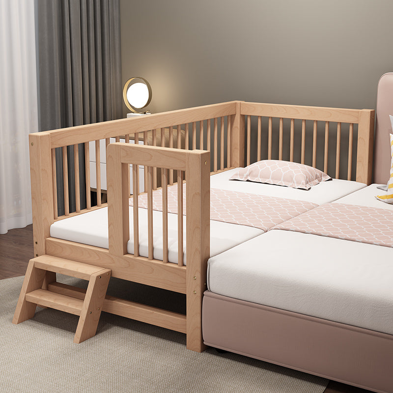 Solid Wood Nursery Bed Modern Beech Baby Crib with Guardrails