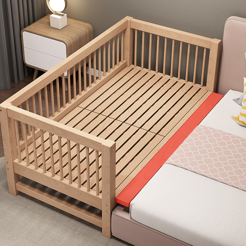 Solid Wood Nursery Bed Modern Beech Baby Crib with Guardrails