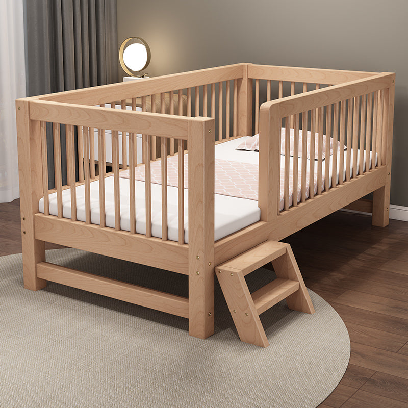 Solid Wood Nursery Bed Modern Beech Baby Crib with Guardrails