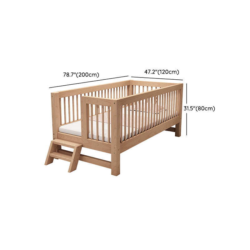 Solid Wood Nursery Bed Modern Beech Baby Crib with Guardrails