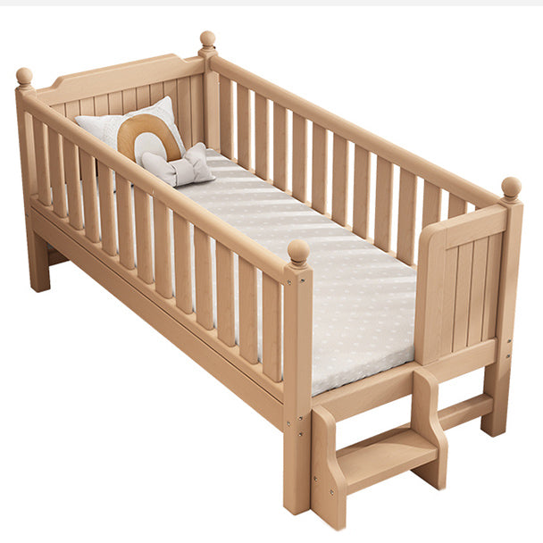 Farmhouse Beech Nursery Bed Solid Wood Baby Crib with Guardrails