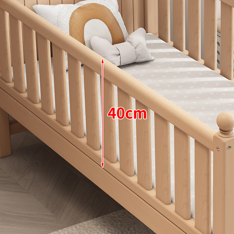 Farmhouse Beech Nursery Bed Solid Wood Baby Crib with Guardrails