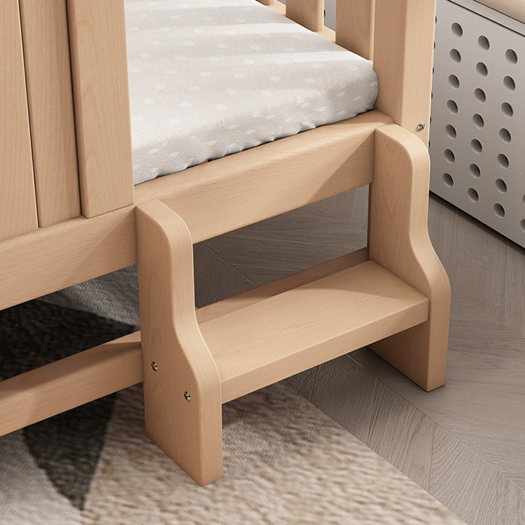 Farmhouse Beech Nursery Bed Solid Wood Baby Crib with Guardrails