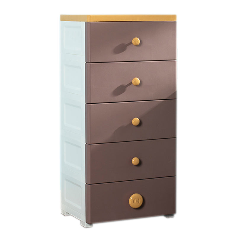 Scandinavian Plastic Kids Nightstand 5 Drawers Vertical Nursery Dresser for Home