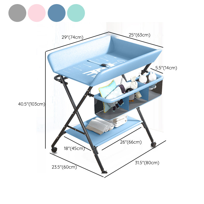 Metal Frame Baby Changing Table Folding with Shelf ,31.5"L×24.8"W